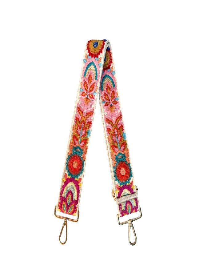 Eiyye Boho Floral Embroidered Shoulder Strap Adjustable Wide Crossbody Replacement Strap for Purse Tote Shoulder Handbags Colorful Woven Guitar Strap with Gold Hardware 2 inch Wide - Image 1